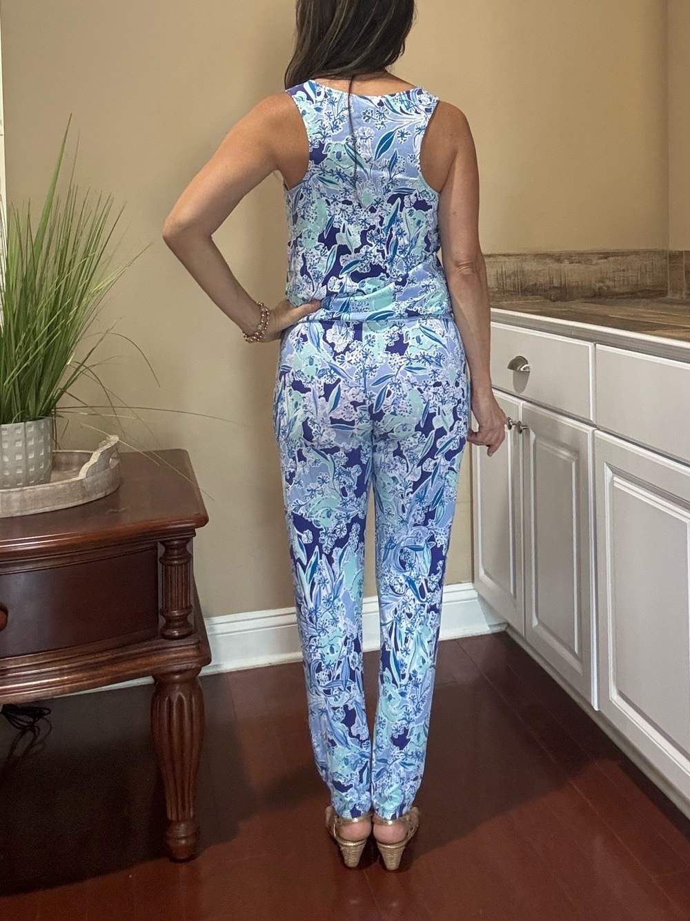 Lilly Pulitzer Blue & Aqua Floral Jumpsuit Romper - Picture 2 of 6